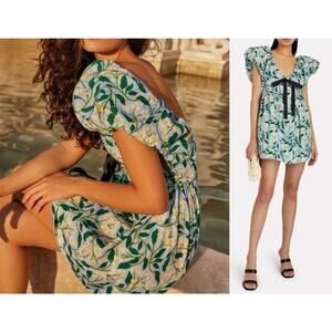 Agua by Agua Bendita | Horizonte Mini Dress in Celeste Blue Yellow Floral | XL